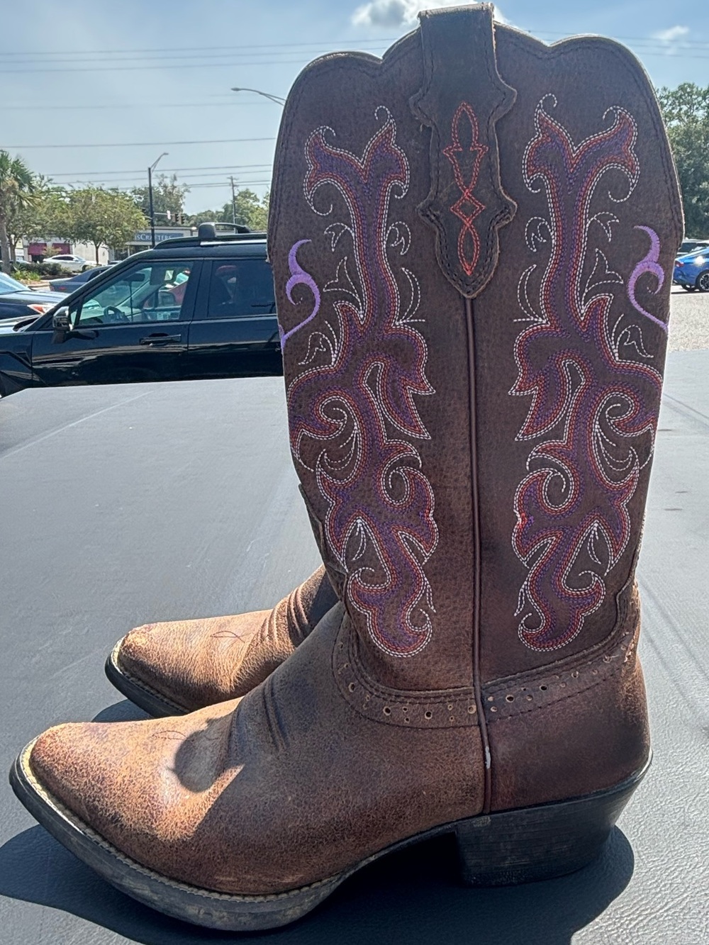 Justin Women’s Western Boots Brown Embroidered 6.5 B